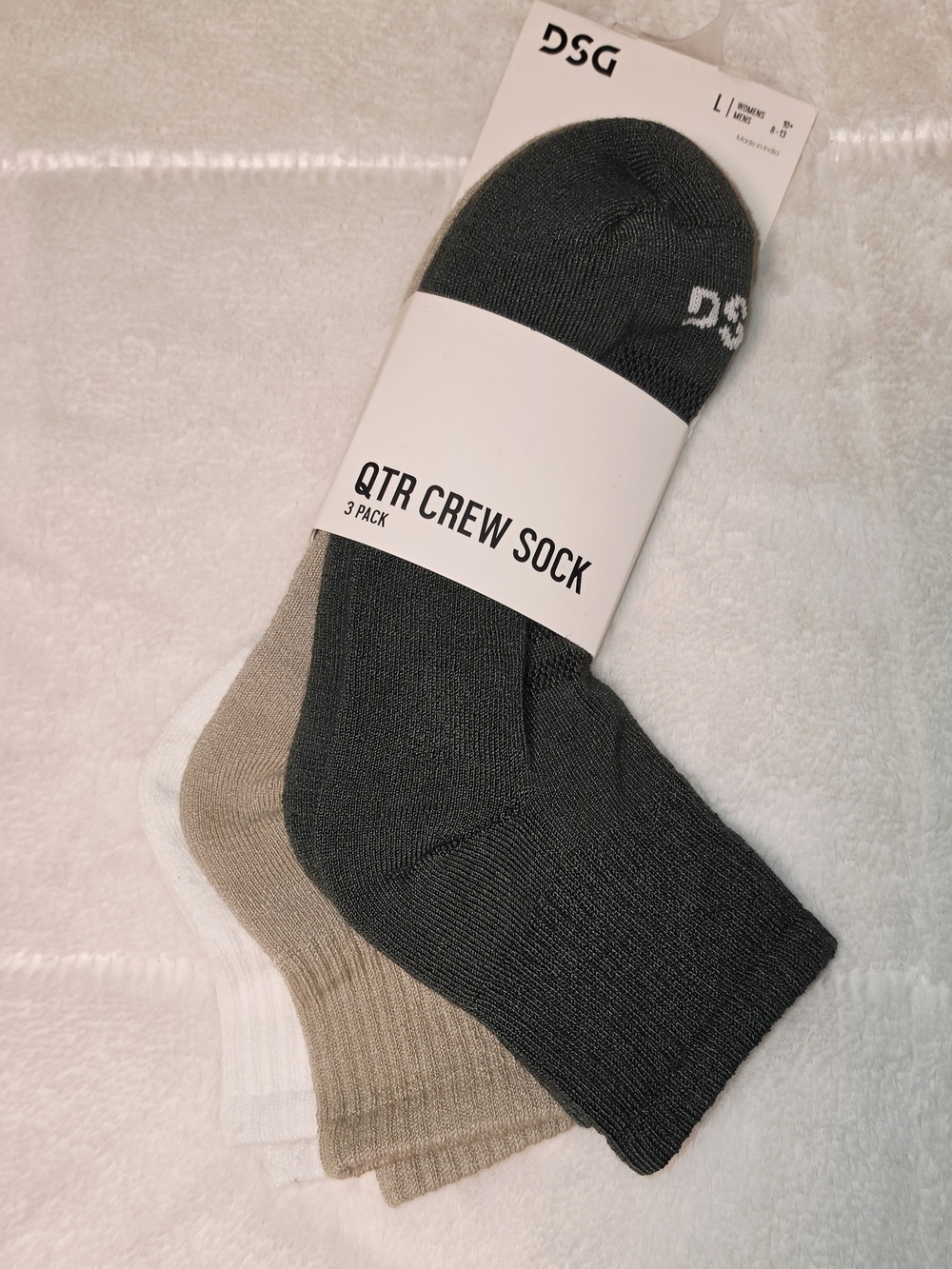 DSG 3-Pack Quarter Crew Socks - Green, Tan, White (SOC50)